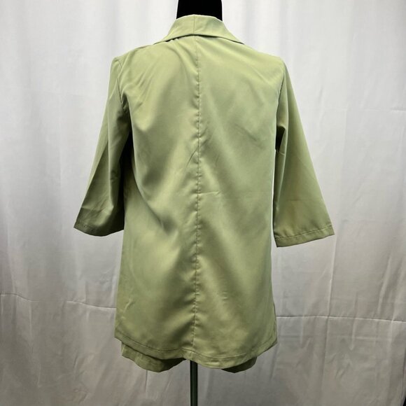 Shein Womens 3 Piece Outfit Set Green 3/4 Sleeve Open Front Smocked Satin XS - Picture 2 of 10